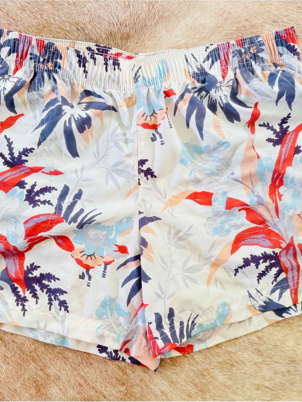 Columbia Women's White Floral Athletic Shorts with Red & Purple Accents